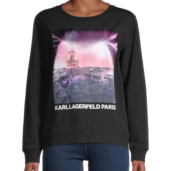 Karl Lagerfeld Paris Sunset Eiffel Cotton-Blend Sweatshirt - Picture 1 of 14
